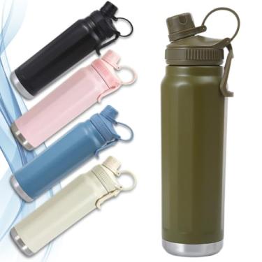 Imagem de Garrafa Térmica Inox 304 800ml com Tampa de Rosca e Alça de Transporte - Mantém Bebida Gelada ou Quente - Ideal para Academia, Escola e Trabalho (Verde Escuro)