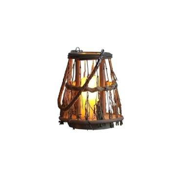 Imagem de Lanterna de bambu feita à mão, rattan natural, decoração de mesa para festivais, ambiente doméstico, acessórios para fotos(B+Electronic candle)