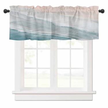 Imagem de Cortina de sanefa Ocean Waves para janelas de cozinha, cortina de praia de verão gradiente azul rosa com tratamento de janela costeira sanefas para quarto/sala de estar/banheiro, 106 x 30 cm