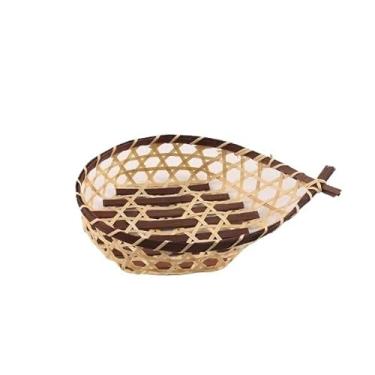 Imagem de Cestas de armazenamento de bambu trançado à mão, organizador decorativo para casa, frutas e lanches(Brown fishtail basket)