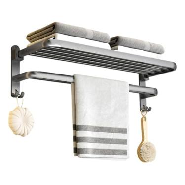 Imagem de Porta Toalha Suporte Banho Toalheiro Retrátil Banheiro Duplo Adesivo Metal Premium 59x16x22 cm (CINZA)