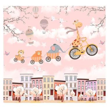 Imagem de Papel de Parede Adesivo Infantil Safari Floresta Bicicleta Bebe Quarto
