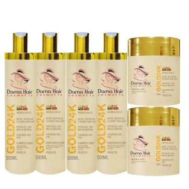 Imagem de Combo 2 Kit Gold 24K Dama Hair Reconstrução Capilar 6 Itens