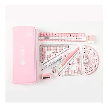 Imagem de Bússolas Estudantes Conjunto de Geometria Divisor de Bússola de Matemática, Conjunto de Quadrados, Régua, Bússolas e Transferidor, Conjunto de 8 Peças Ferramentas de Medição (Cor: Rosa)
