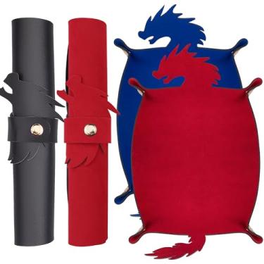 Imagem de SIQUK 2 peças bandeja de rolamento de dados de dragão de couro PU suporte de dados dobrável para jogos de RPG D & D (azul, vermelho)