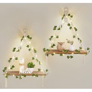 Imagem de Prateleiras suspensas Mkono Artificial Ivy Macrame com luzes, conjunto