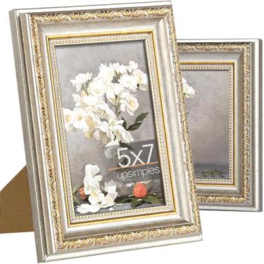 Imagem de Porta-retratos upsimple 5x7 com vidro real vintage branco/dourado, pac