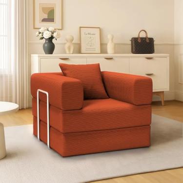 Imagem de BSHOMGI Sofá-cama dobrável, sofás conversíveis 2 em 1 para espreguiçadeira confortável pufe individual cadeira de chão portátil dobrável cadeira de sofá futon preguiçoso para quarto, sala de estar