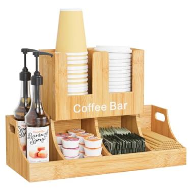 Imagem de Busidhji Organizador de estação de café, organizador de café de bambu para bancada, organizador de armazenamento de condimentos e copos, acessórios de bar para cozinha, escritório, casa, marrom