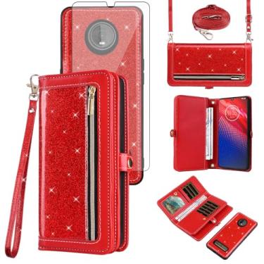Imagem de Asuwish Capa carteira compatível com Motorola Moto Z4/Moto Z 4 Play/MotoZ4 Force e película protetora de tela de vidro temperado com glitter flip capas para celular 4Z Motoz4Play XT1980-4 2019