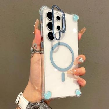 Imagem de Capa para Samsung A56 com suporte de carregamento sem fio transparente de luxo (para Samsung A56/azul claro)
