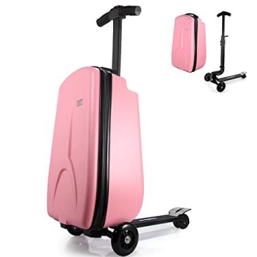 Imagem de Mala de scooter para crianças de 4 a 12 anos, 4 em 1 para crianças, mala de embarque, destacável e dobrável, trole de viagem na bagagem, rosa, Medium, Mala de scooter para crianças de 4 a 12 anos