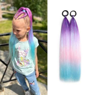 Imagem de Extensões de enfeites de cabelo em rabo de cavalo Szphoxer roxo/rosa a