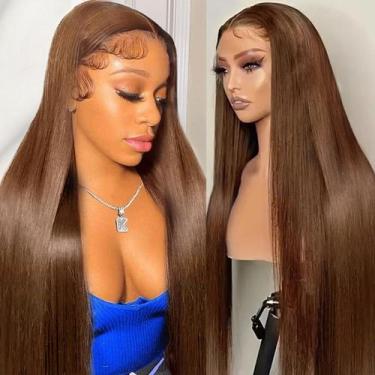 Imagem de Perucas frontais de renda Cypha Chocolate Brown Human Hair 22"