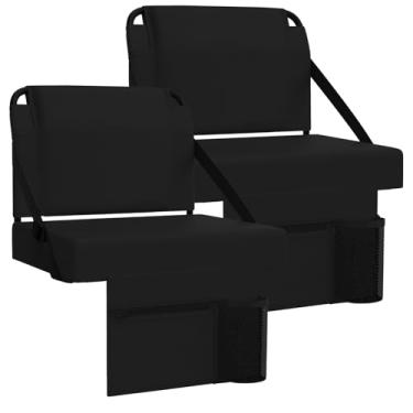 Imagem de ACIPENSER 2 peças de assento de estádio para arquibancadas com suporte para as costas, cadeiras portáteis com encosto e almofada, inclui alça de ombro e suporte de copo, preto