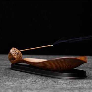 Imagem de Sengocis Suporte de incenso, base de madeira com apanhador de cinzas de cerâmica, aplicável para spa, sala de meditação, ioga, casa, decoração de sala de escritório (cor café 02, grande)