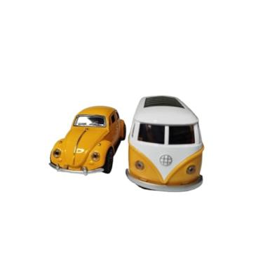 Imagem de Conjunto de Miniaturas Colecionáveis, Fusquinha e Kombi de Ferro, com Mecanismo de Fricção, Amarelo e Branco