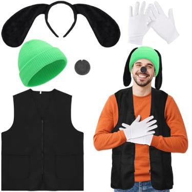 Imagem de Conjunto de 5 peças de acessórios de fantasia de cachorro de Halloween para adultos, kit de cosplay de personagem de desenho animado com orelhas de chapéu, faixa de cabeça, colete, luvas de espuma e