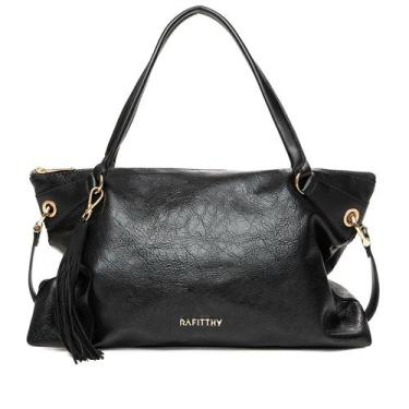 Imagem de Bolsa Feminina Rafitthy Texturizada Tiracolo Média Preta, Preto, Único