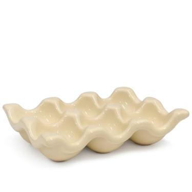 Imagem de Porta Ovos de Cerâmica Organizador p/Cozinha Decoração (Off White)