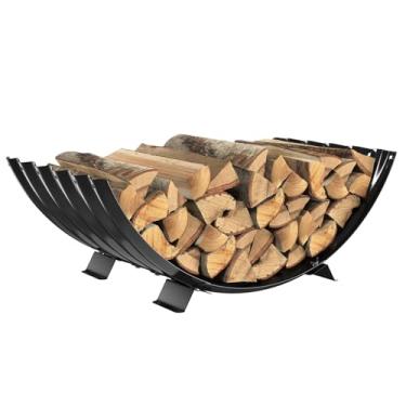 Imagem de VAMFUTRE Suporte redondo para lenha de folha de metal por lareira interna/ao lado de fogueira externa - com pernas de metal, à prova de ferrugem, durável e elegante suporte de lenha (setor, 81 cm de