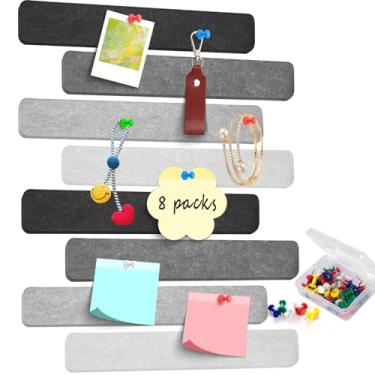 Imagem de 8 tiras de feltro para quadro de avisos, tiras de quadro de cortiça para paredes autoadesivas com 50 pinos, tiras de cortiça coloridas para decoração de sala de aula de escritório, quadro de avisos