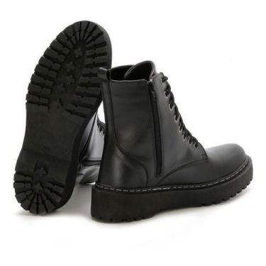Imagem de Coturno Feminino De Couro Bota Tratorado Flatform Cano Curto - Toledo 