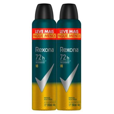 Imagem de Kit 2 Desodorante Antitranspirante Aerosol Masculino Rexona V8 72h 250ml Leve Mais Pague Menos