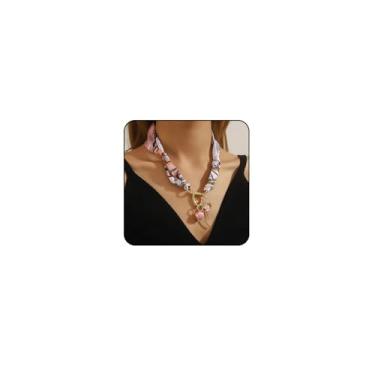 Imagem de Colar bandana laranja com pingente de coração vermelho com pingente de coração rosa cachecol colares de flor grossa pedra preciosa pérola sol pingente verde bandana de Natal colares para mulheres