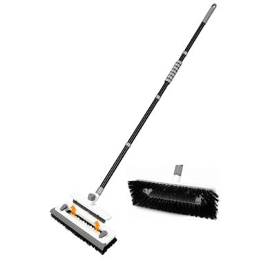 Imagem de Escova de limpeza de piso 3 em 1 com cabo longo de 139,7 cm, haste de ferro durável e cerdas rígidas de fio de plástico para azulejos de banheiro, cozinha, garagem e limpeza de pátio