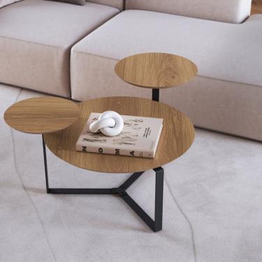 Imagem de Mesa de Centro Três Tampos Chanfrado Orgânica Pé Metal Complementos Hanover/Preto