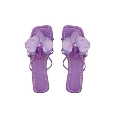 Imagem de WDIRARA Sandália feminina com tiras cruzadas de flores e tiras abertas para praia, Roxa, 39