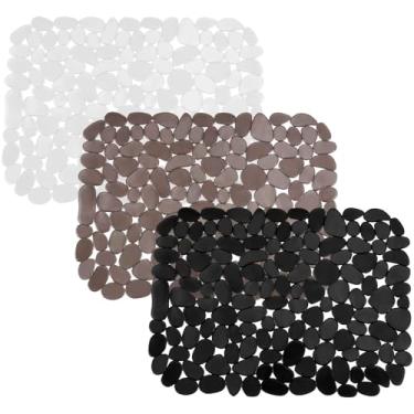 Imagem de 3 peças de tapetes de pia de cozinha, tapetes protetores de pia de PVC preto ajustáveis, resistentes ao calor antiderrapantes para pia de aço inoxidável ou porcelana, tapete de secagem de louça para