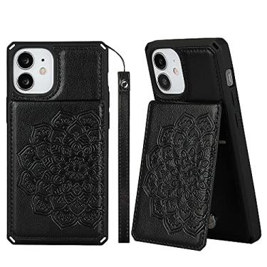 Imagem de ShunJieTech Capa para iPhone 12 Mini, capa para iPhone 12mini, capa de couro PU com estampa de flor de mandala, capa flip com alça [suporte para cartão de crédito e capa carteira com ranhura] (5,4