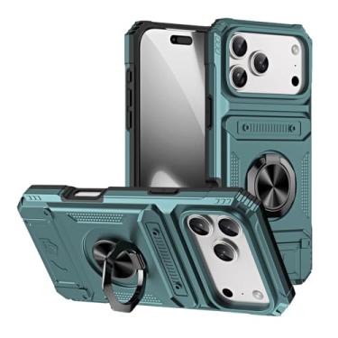 Imagem de HAOMRIYL Capa para iPhone 17 Pro Max/17 Pro/Air/17, suporte de anel giratório, compartimento oculto para cartão, suporte para carro, capa de sucção magnética, verde, 17 Pro