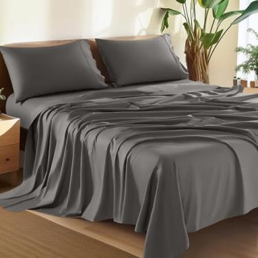 Imagem de Shilucheng Conjunto de lençóis 100% algodão California King Size - 1500 fios, lençóis de cama de algodão egípcio de luxo, lençóis de qualidade de hotel 5 estrelas, respirável e refrescante, bolso
