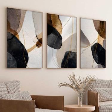 Imagem de Arte de parede de formas geométricas abstratas cinza preto e cinza pintura abstrata bege moderna geométrica arte de parede bege marrom imagens para sala de estar quarto impressões contemporâneas 40 x