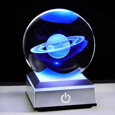 Imagem de Bola de cristal Saturno K9 gravada em 3D de 80 mm com base de LED prateada, sistema solar, esfera de vidro, planeta Saturno em miniatura, presentes de aniversário para decoração de casa Astornomer (8 cm Saturno)