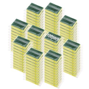 Imagem de Ovveroche 100 esponjas embaladas individualmente, esponjas não comprimidas para limpeza doméstica pratos de cozinha Airbnb apartamento carro bicicleta verde