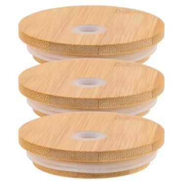 Imagem de PRETYZOOM 3 tampas de pote com furo de canudo para potes de conserva e tampas flexíveis para garrafas de smoothie, copos de lata de cerveja e armazenamento de alimentos