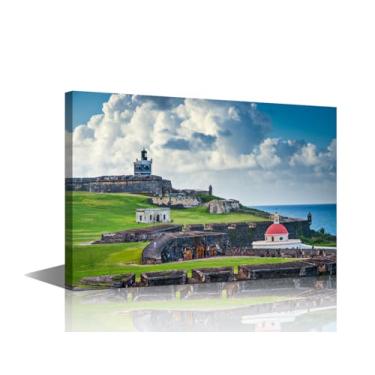 Imagem de Decorações de parede para sala de estar San Juan pintura em tela arte de parede Puerto Rico Forte histórico San Felipe Del Morro impressões de arte para paredes arte emoldurada pôsteres prontos para