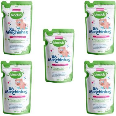 Imagem de Combo Refil Removedor de Manchas Xô Manchinhas Bioclub® Roupas Brancas e Coloridas Para Bebês e Crianças Refil 5 Unidades 2,5L Vegano Hipoalergênico
