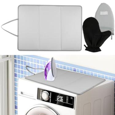 Imagem de Tapete de passar a ferro portátil, almofada de engomar dobrável com luva resistente ao calor e tábua de passar a mão, tapetes protetores de secador, tapete de ferro para lavadora de bancada de mesa