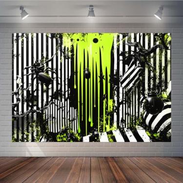 Imagem de TOAOFY 2,1 x 1,5 m, preto e branco, listras de Halloween, filme de terror, adereços para fotos, suprimentos de festa, decoração de banner, adereços de Halloween TAYBSJ006