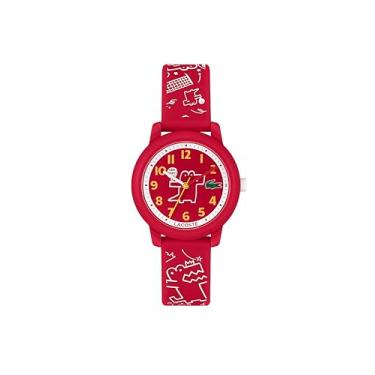 Imagem de Lacoste L.12.12 Relógio infantil de quartzo de silicone 3H, relógio infantil, resistente à água até 5 ATM/50 metros, design colorido e divertido, 33 mm, Vermelho