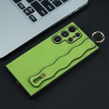 Imagem de Capa de couro com suporte para pulseira Wave para Samsung Galaxy S21 S22 S23 S24 Ultra Plus, capa protetora de silicone com fivela e suporte (para Galaxy S21 Plus/YG Verde)