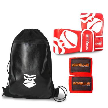 Imagem de Kit Boxe Infantil Luva Bate Saco Pro + Bandagem Elástica 2,5 Metros + Mochila De Costas Gorilla-Unissex