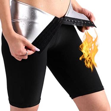 Imagem de Short modelador de suor para sauna, cintura alta, totalmente interno de vinil, calça acima do joelho, calça de treino até o meio da coxa, treino de cintura e perda de peso, roupa de treino para ginástica feminina masculina (3GG, short acima do joelho)