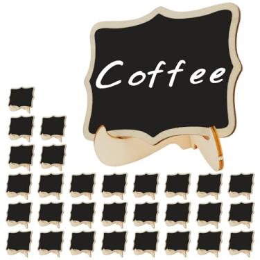 Imagem de KHZSPP 30 peças de mini placas de quadro-negro com suporte, cavalete apagável, etiquetas de quadro-negro reutilizáveis de madeira para buffet de festa, números de mesa, exibição de cartões de lugar