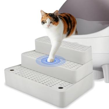 Imagem de SpaceTime Rampa ajustável para gatos com degraus para caixa de areia, tapete de areia elevado destacável com função de filtro para chão, escada antiderrapante para gatos pequenos e idosos (cinza)